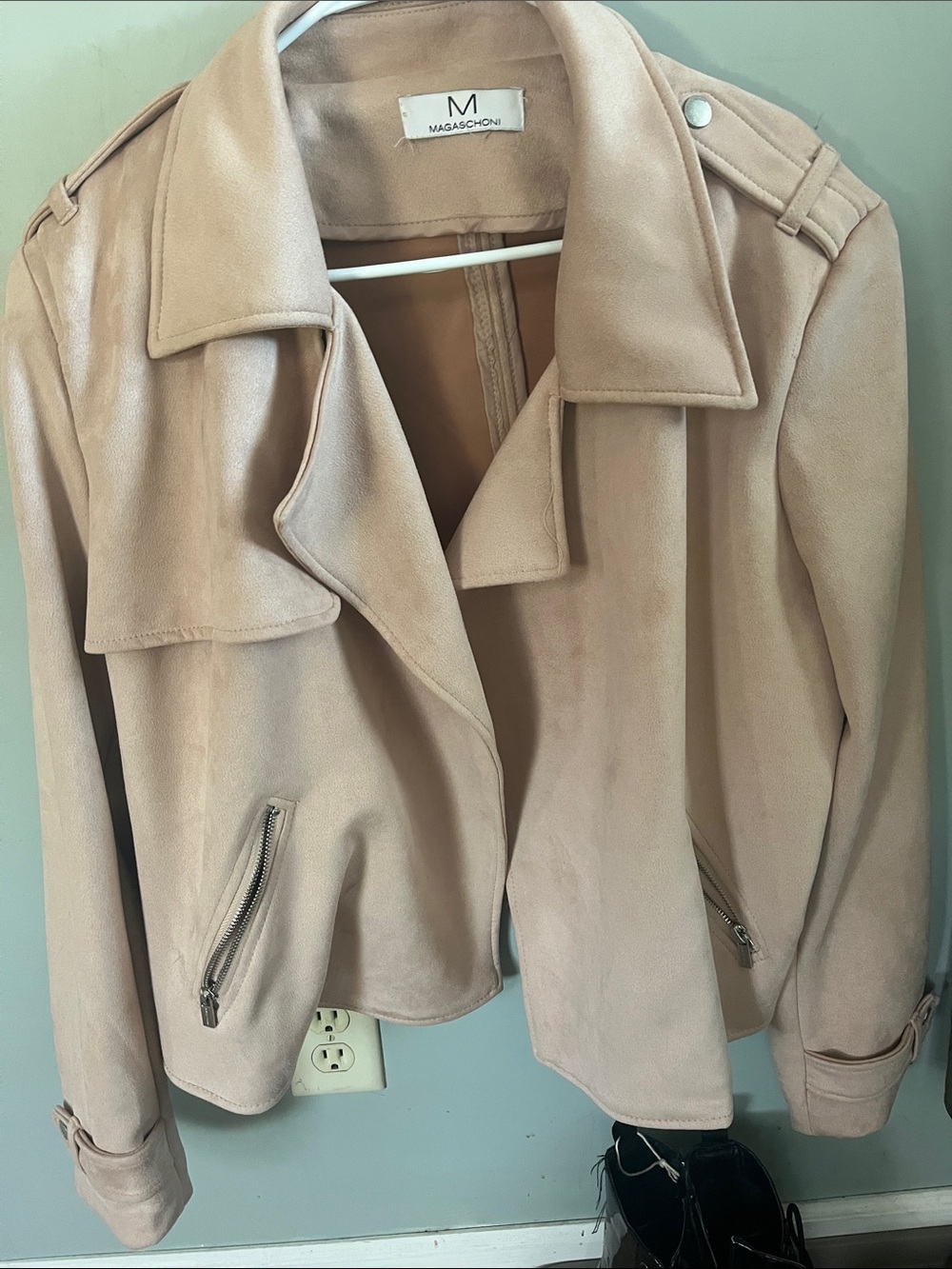 Magaschoni Light salmon faux Suede Moto Jacket